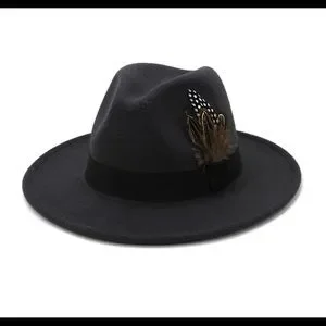 New Classic Unisex tan color Fedora with feather ribbon hat Accessories | New Classic Unisex Tan Color Color Fedora With  main image 3
